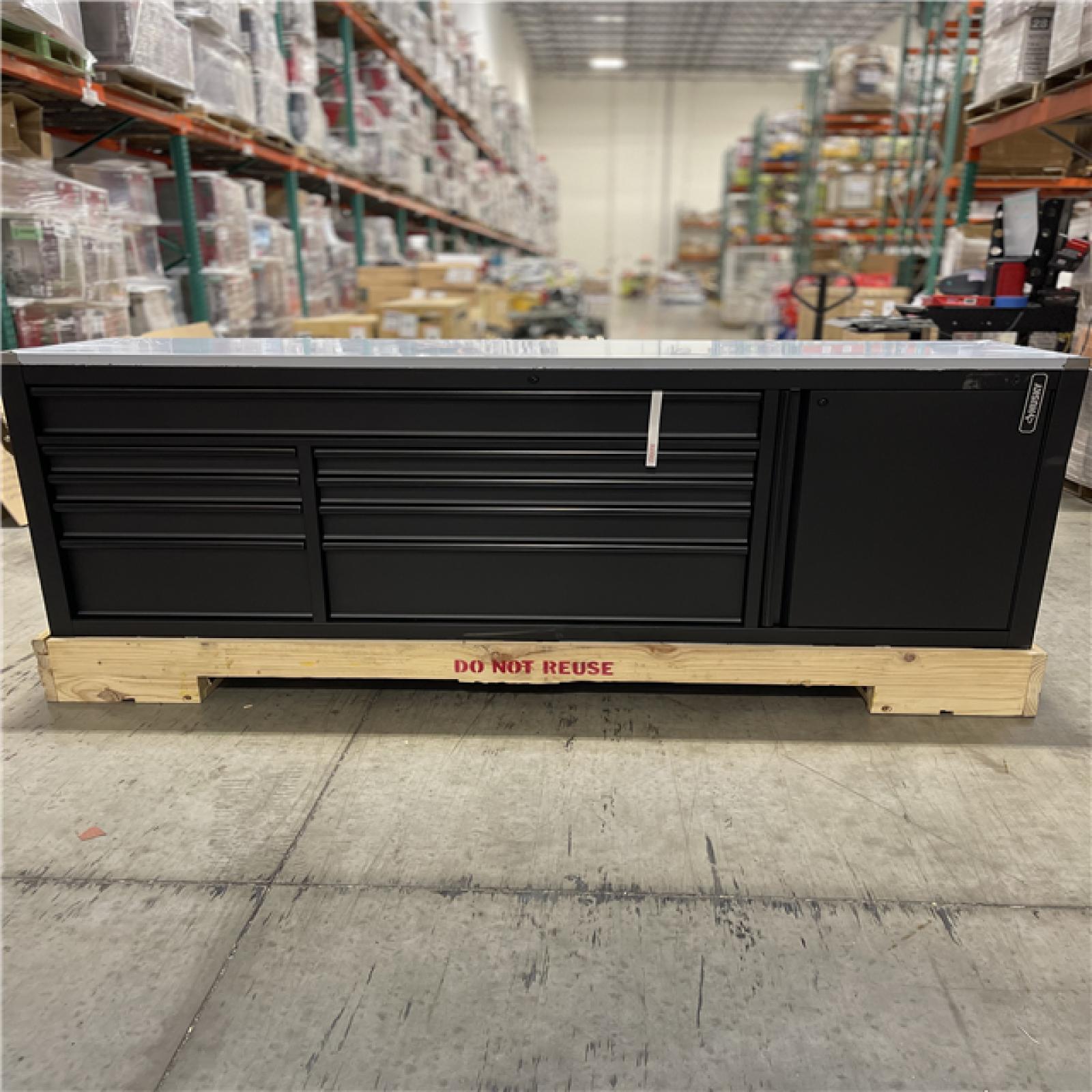 DALLAS LOCATION- AS-IS Husky 84 in. W x 24 in. D 9-Drawer Mobile Workbench with Stainless Steel Top in Matte Black