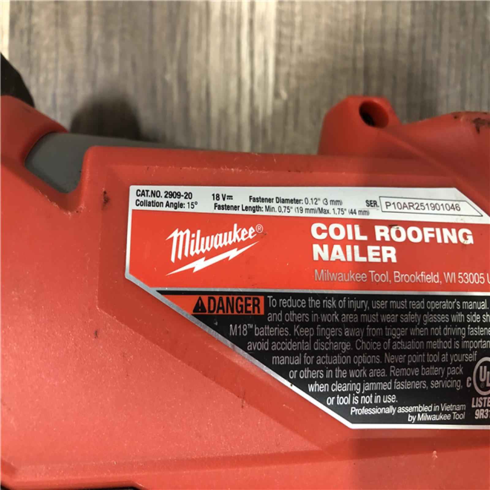 AS-IS Milwaukee FUEL 18-Volt Lithium-Ion Brushless Cordless Coil Roofing Nailer (Tool Only)