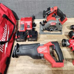 HOUSTON LOCATION - AS-IS (APPEARS LIKE NEW) Milwaukee M18 FUEL 18V Lithium-Ion Brushless Cordless 5-Tool Combo Kit with Two 5.0 Ah Batteries  1 Charger 1 Tool Bag