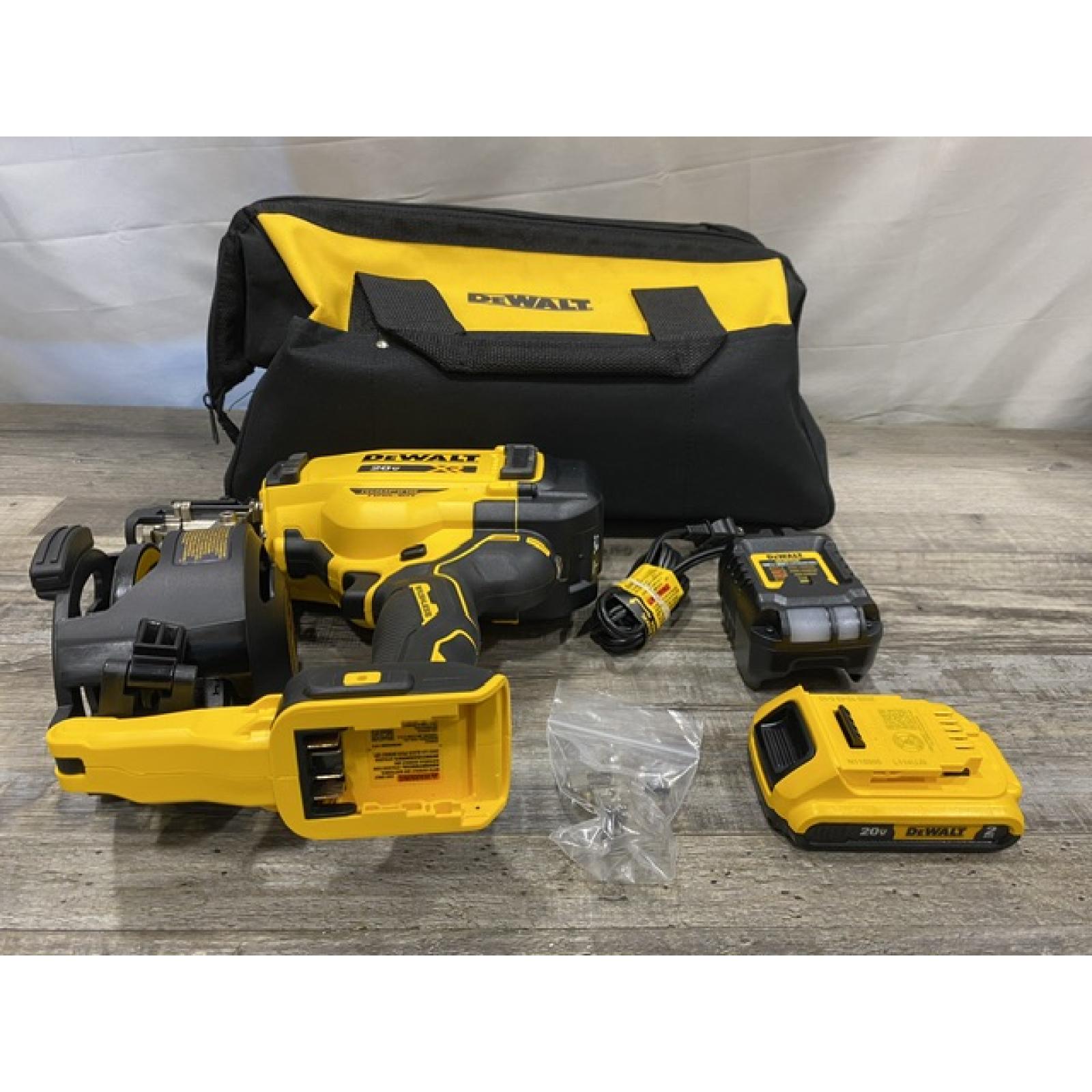 AS-IS DEWALT 20V MAX Lithium-Ion 15-Degree Electric Cordless Roofing Nailer Kit