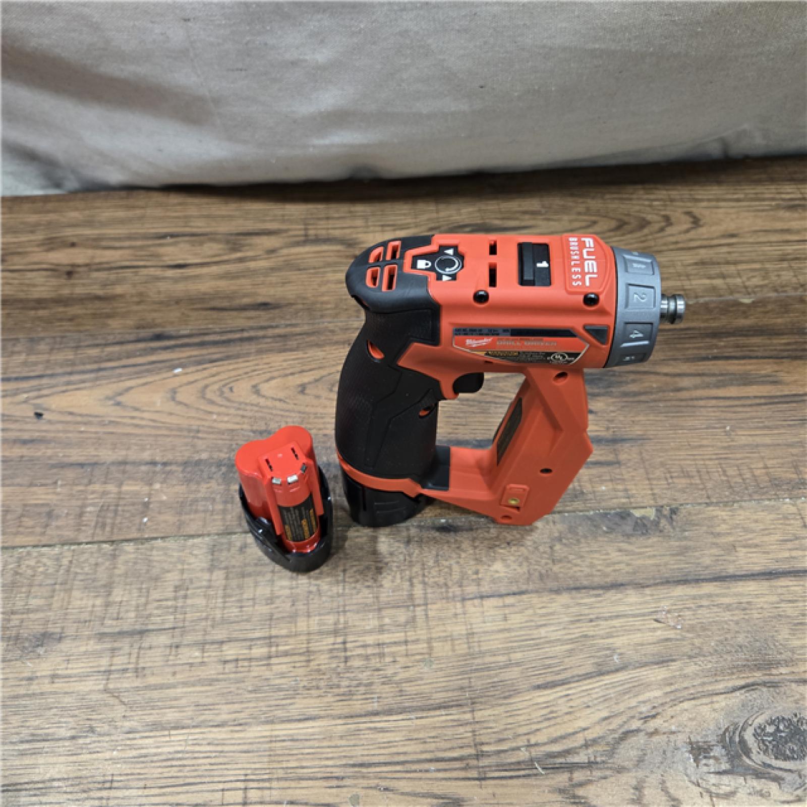 AS-IS Milwaukee M12 FUEL 12V Lithium-Ion Brushless Cordless 4-in-1 Installation 3/8 in. Drill Driver Kit with 4-Tool Heads