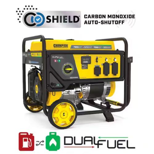 NEW! - Champion Power Equipment 7850/6250-Watt Recoil Start Storm Ready Gasoline and Propane Powered Dual Fuel Portable Generator with CO Shield