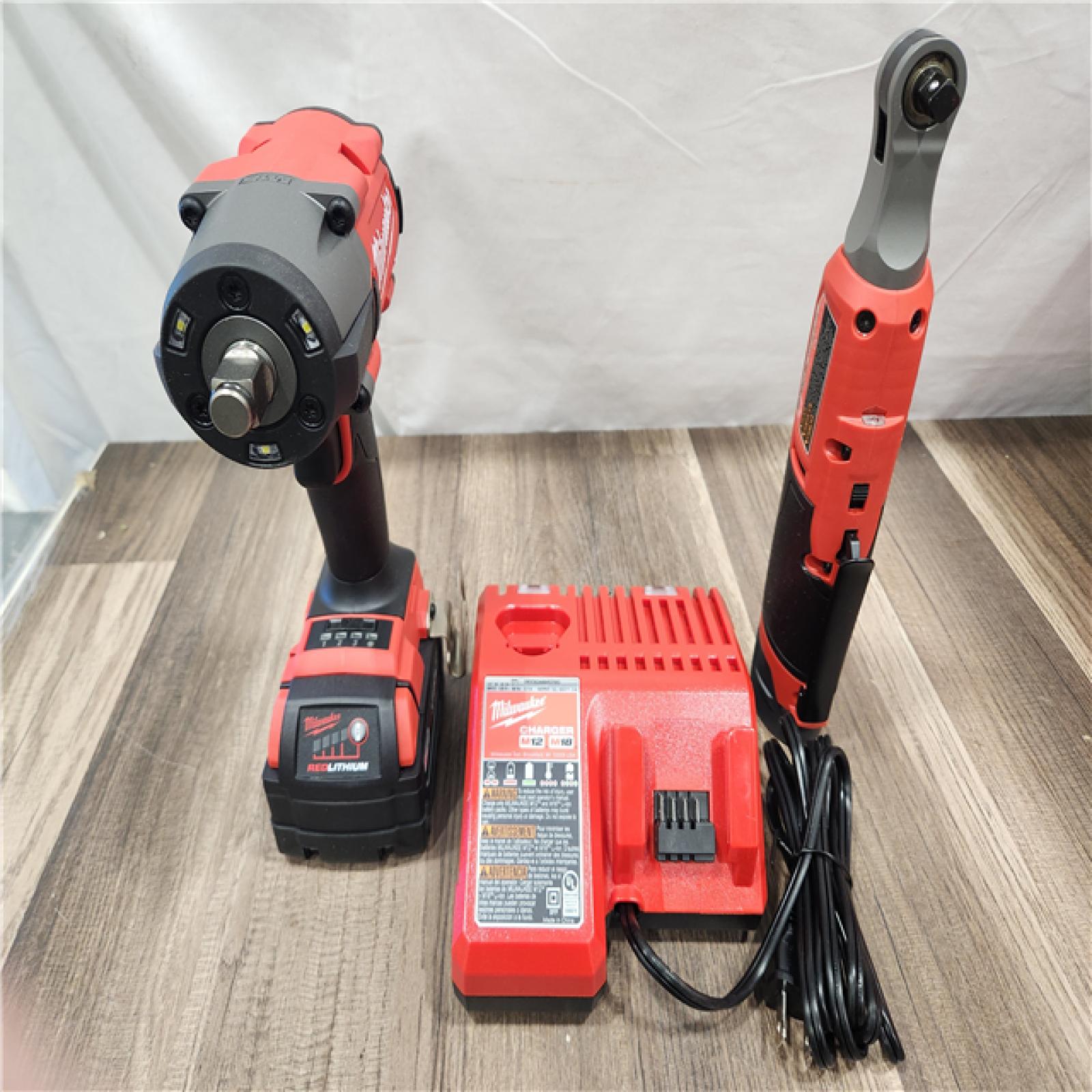 AS-IS- M18 FUEL 18V Cordless Mid Torque 1/2 in. Impact Wrench W/ M12 FUEL 3/8 in. Ratchet & Battery/Charger Combo Kit