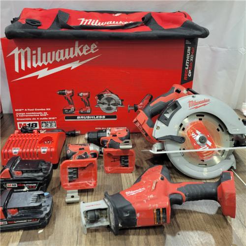 AS-IS Milwaukee M18 18-Volt Lithium-Ion Brushless Cordless Combo Kit (4-Tool) with 2-Batteries, 1-Charger and Tool Bag
