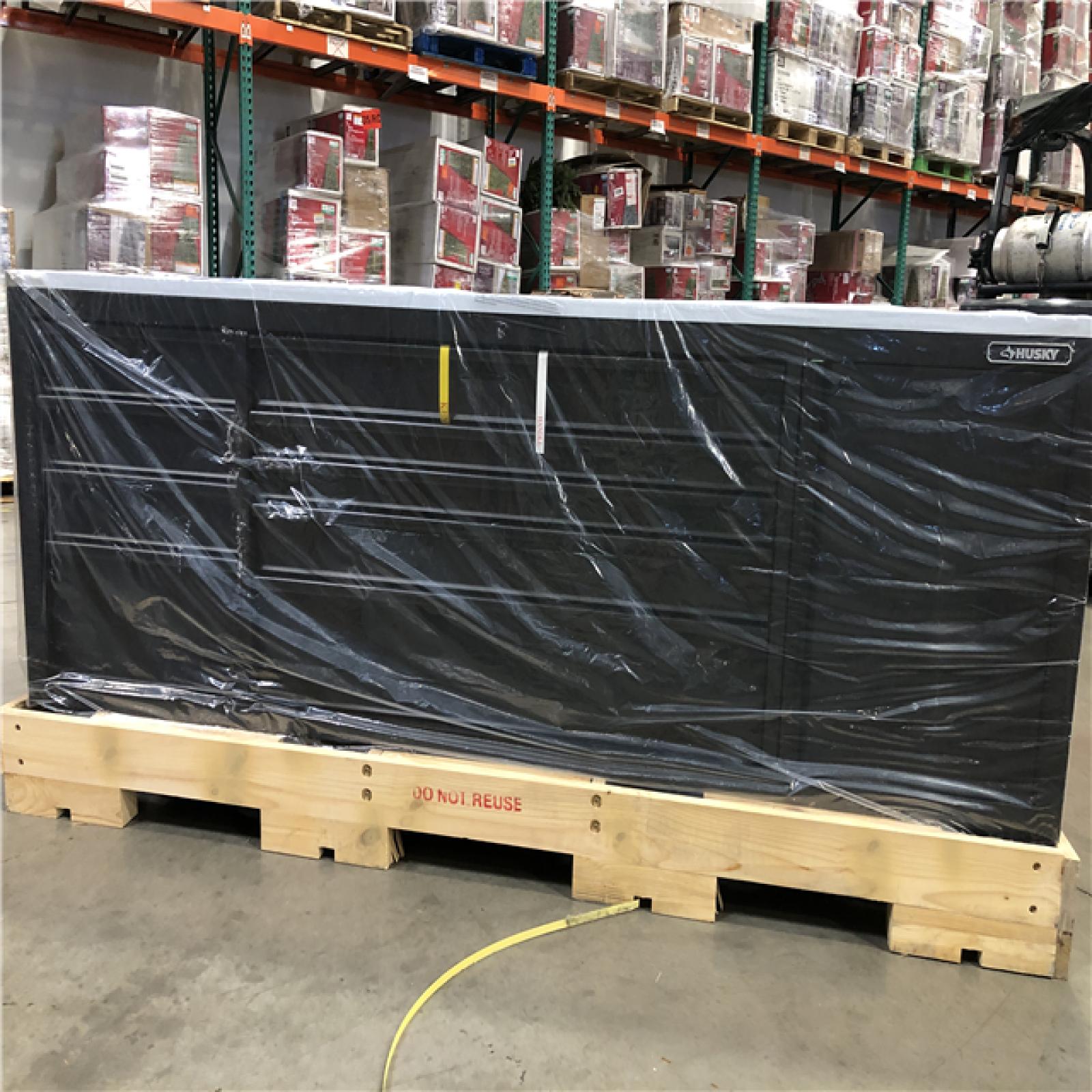 DALLAS LOCATION -AS-IS Husky 96 in. W x 24 in. D 9-Drawer Heavy-Duty Mobile Workbench with Stainless Steel Top in Matte Black