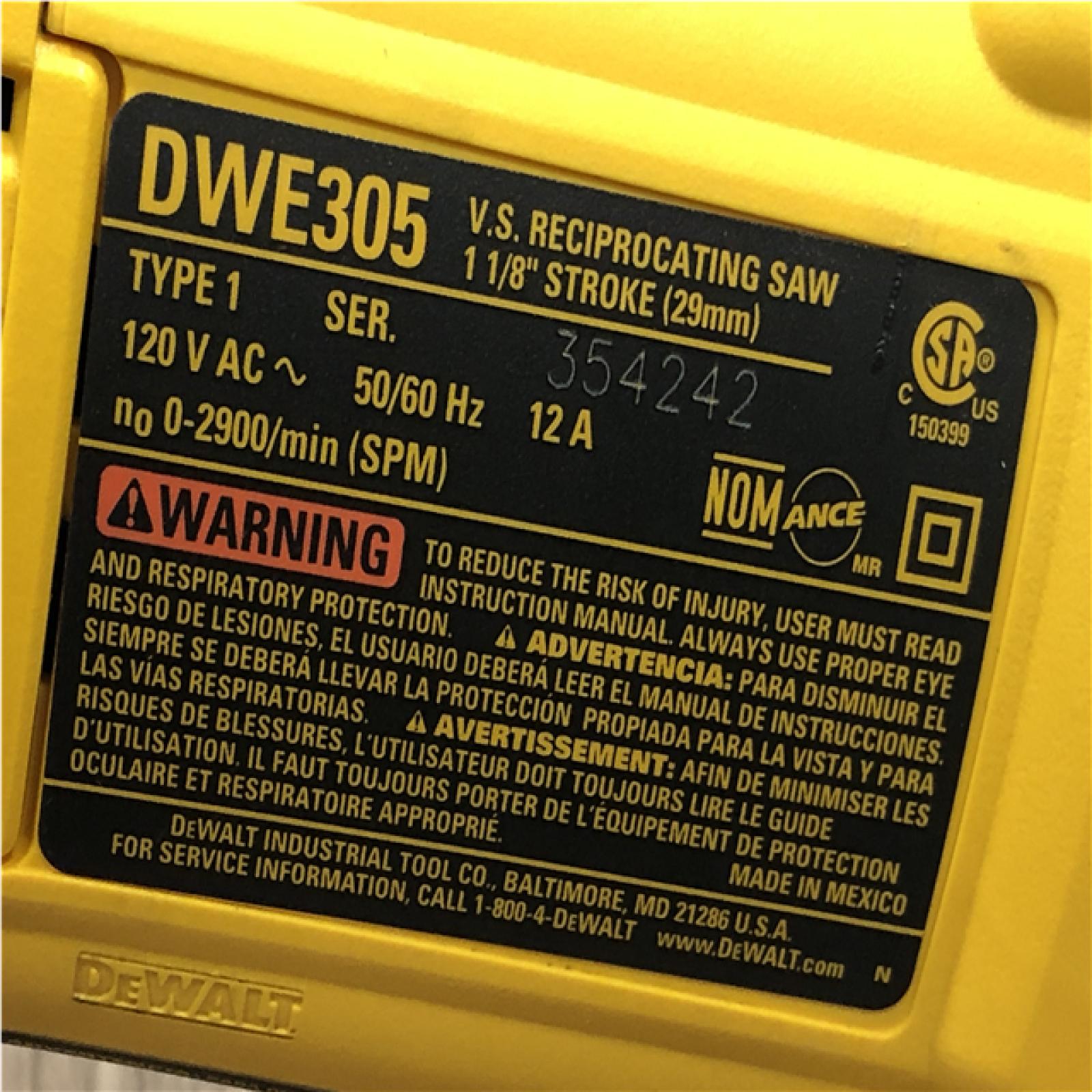 AS-IS DEWALT 12-Amp Corded Reciprocating Saw