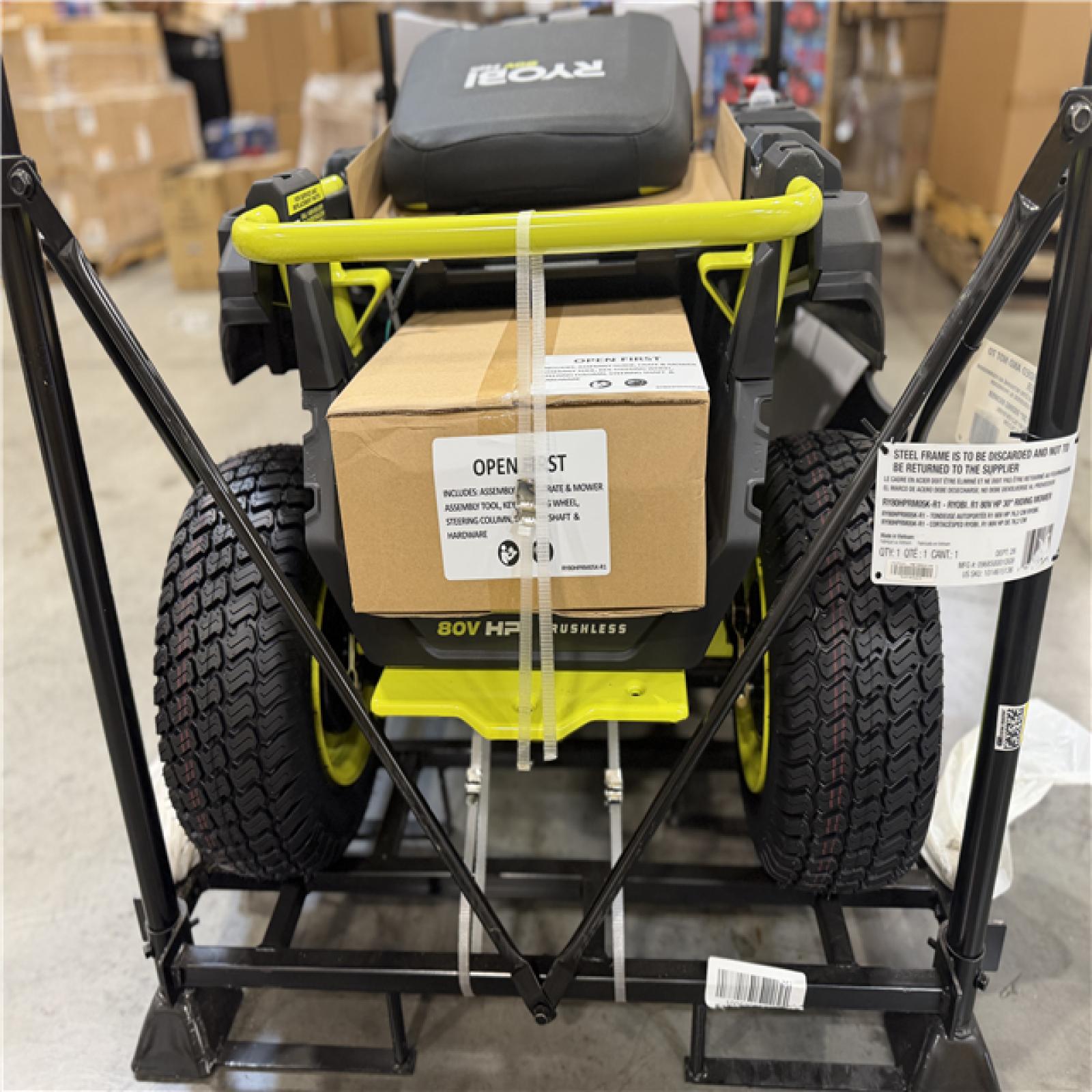 DALLAS LOCATION -  RYOBI R1 80V HP Brushless Lithium Battery Cordless Electric 30 in. Riding Lawn Mower with 14 Ah Battery and Charger