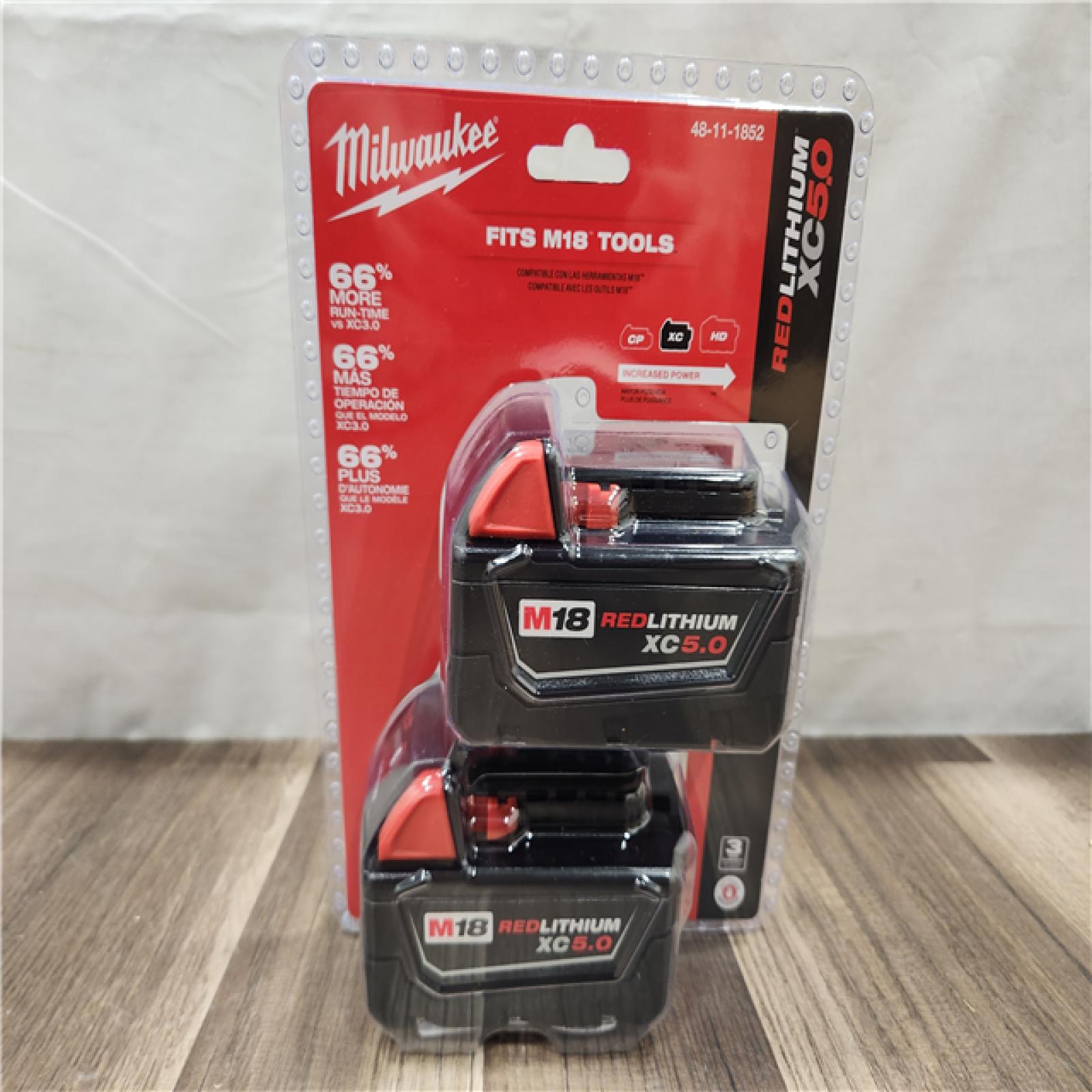 NEW- Milwaukee M18 18-Volt Lithium-Ion XC Extended Capacity 5.0 Ah Battery Pack (2-Pack)