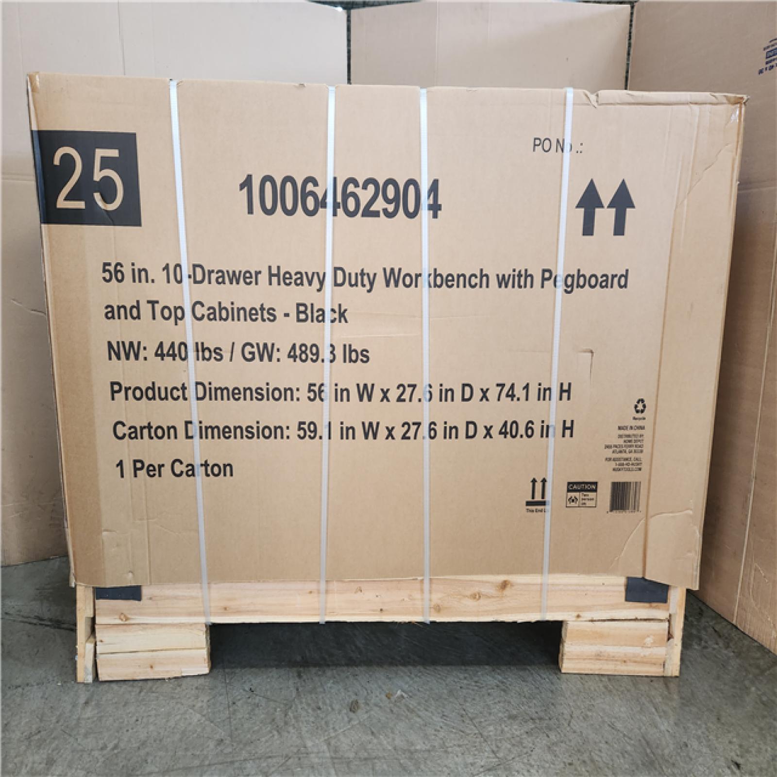 Phoenix NEW Husky 56 in. W x 27.6 in. D 10-Drawer Matte Black Heavy-Duty Mobile Workbench with Pegboard and Top Cabinets (SEALED)