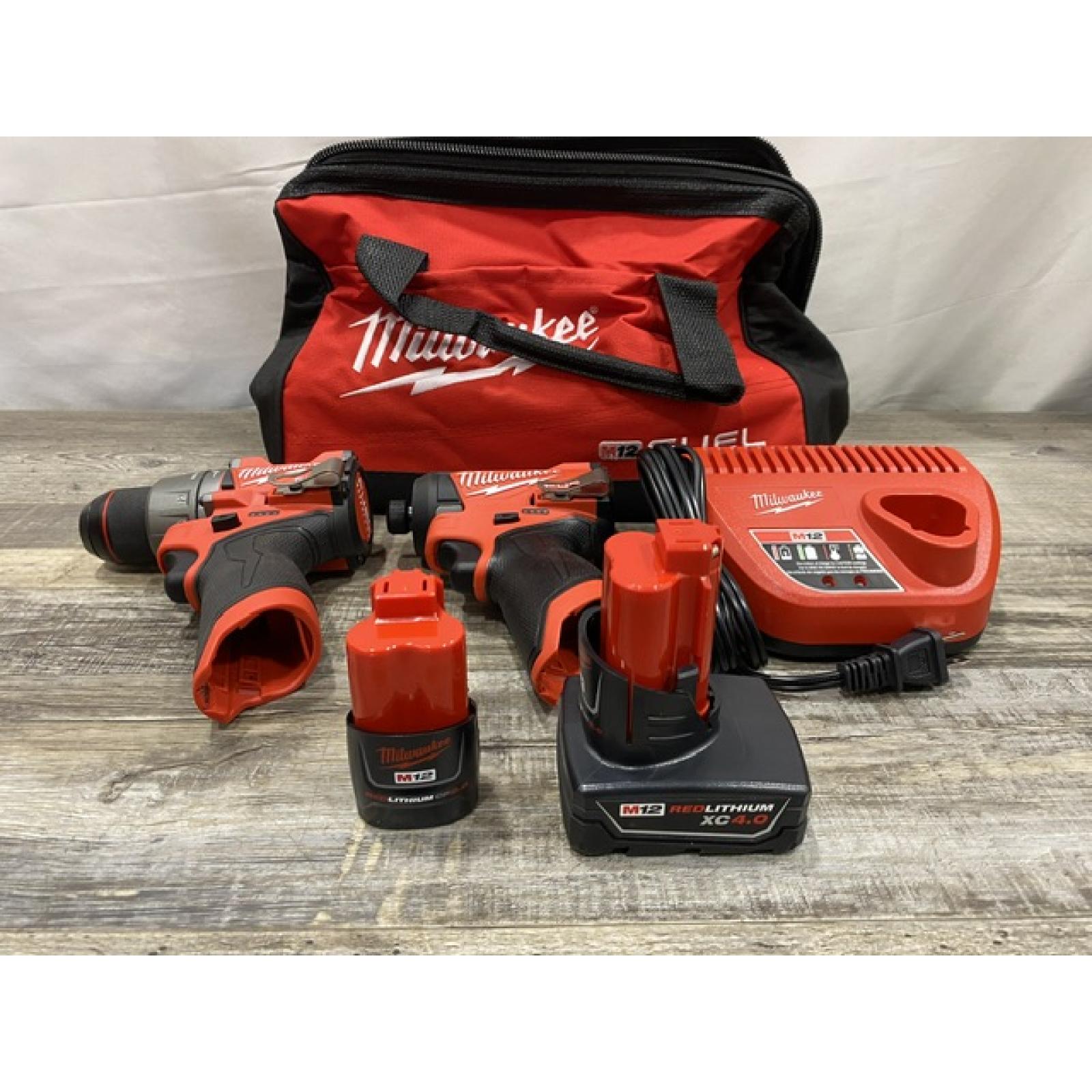 AS-IS Milwaukee FUEL 12-Volt Lithium-Ion Brushless Cordless Hammer Drill and Impact Driver Combo Kit