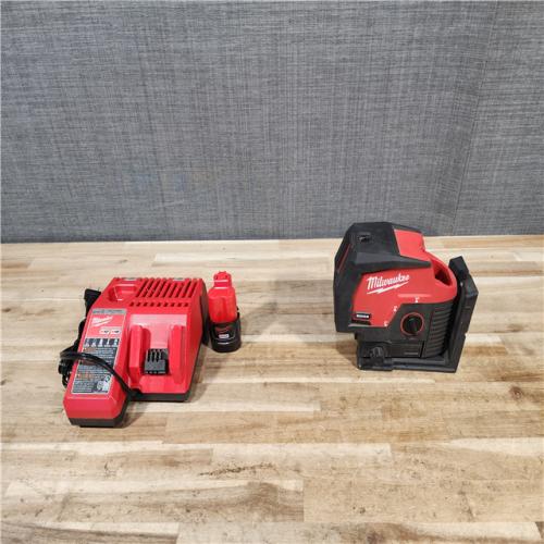 HOUSTON LOCATION - AS-IS Milwaukee 12-Volt Lithium-Ion Cordless Green 125 ft. Cross Line and Plumb Points Laser Level Kit