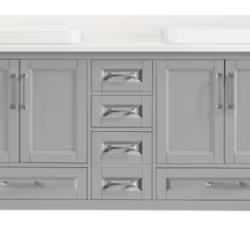 DALLAS LOCATION AS - IS HOME DECORATORS 60 in. Double Sinks Light Gray Bath Vanity with Marble Top