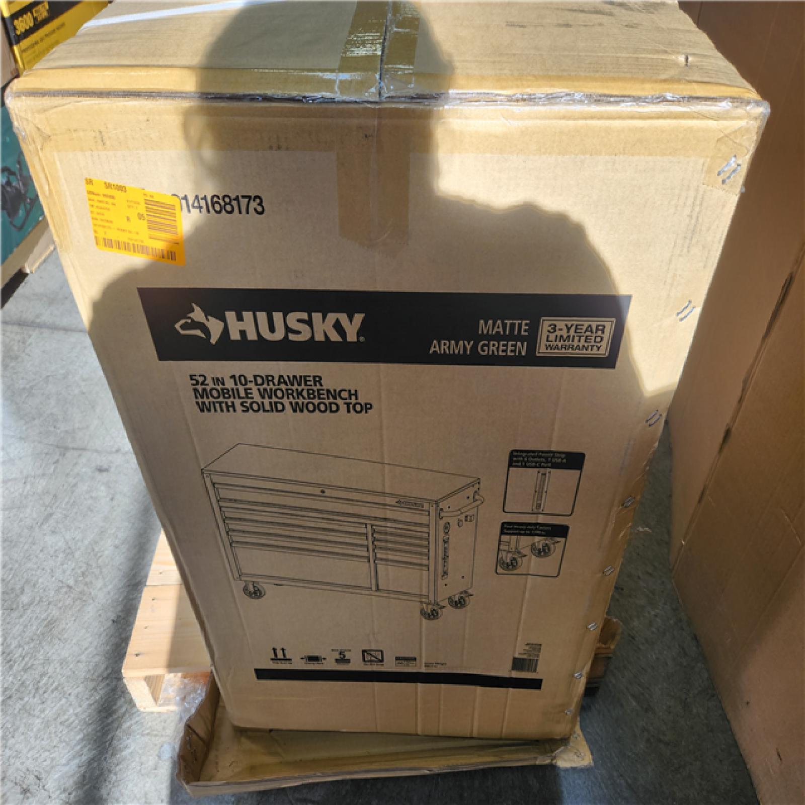 Phoenix NEW Husky Standard-Duty 52 in. W 10-Drawer Matte Army Green Mobile Workbench Cabinet with Solid Wood Top (SEALED)