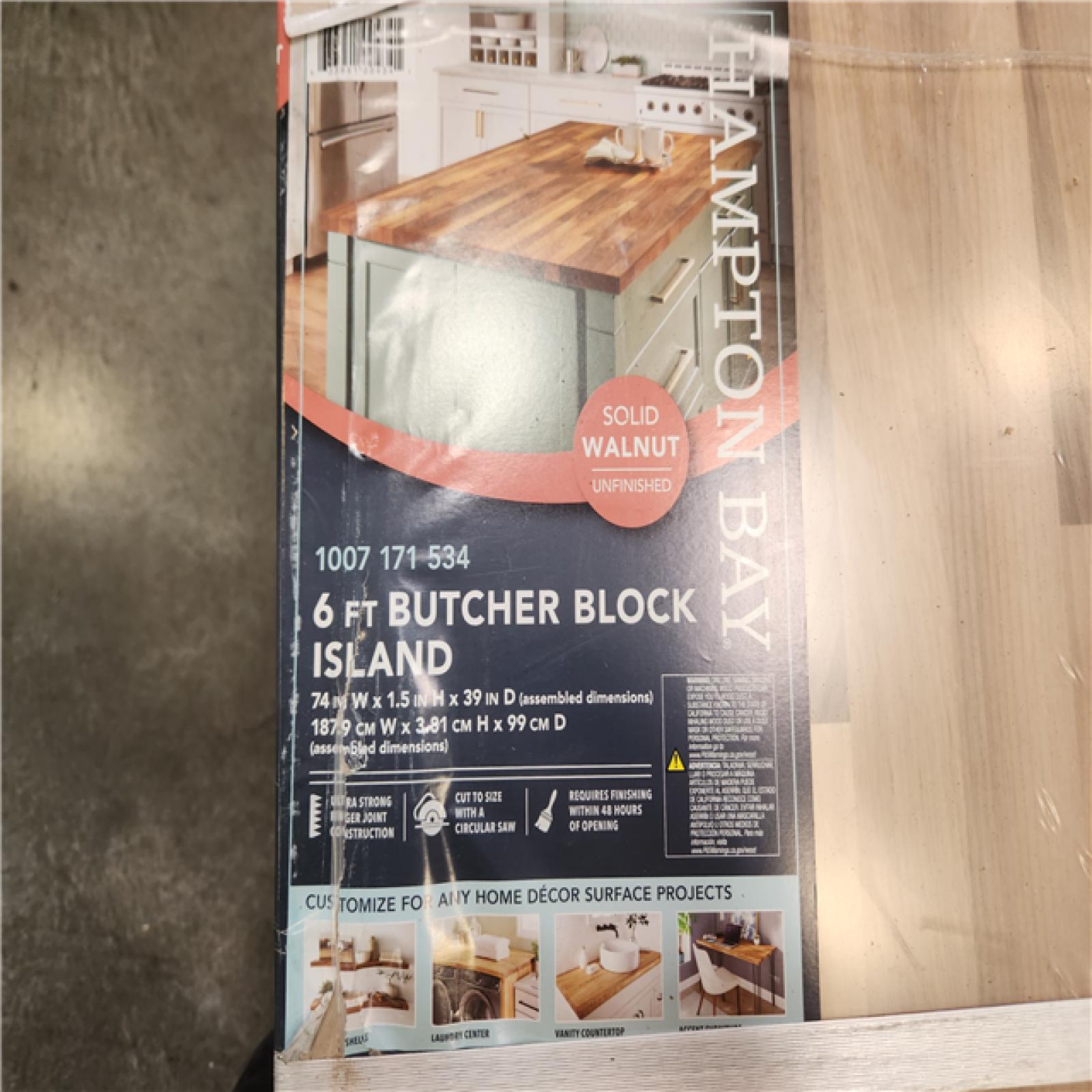 Phoenix Hampton Bay 6 ft. L x 39 in. D Unfinished Walnut Solid Wood Butcher Block Countertop Island with Standard Edge Pallet (16-CounterTops)