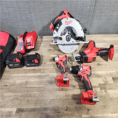 HOUSTON LOCATION - AS-IS Milwaukee M18 18-Volt Lithium-Ion Brushless Cordless Combo Kit (4-Tool) with 2-Batteries, 1-Charger and Tool Bag