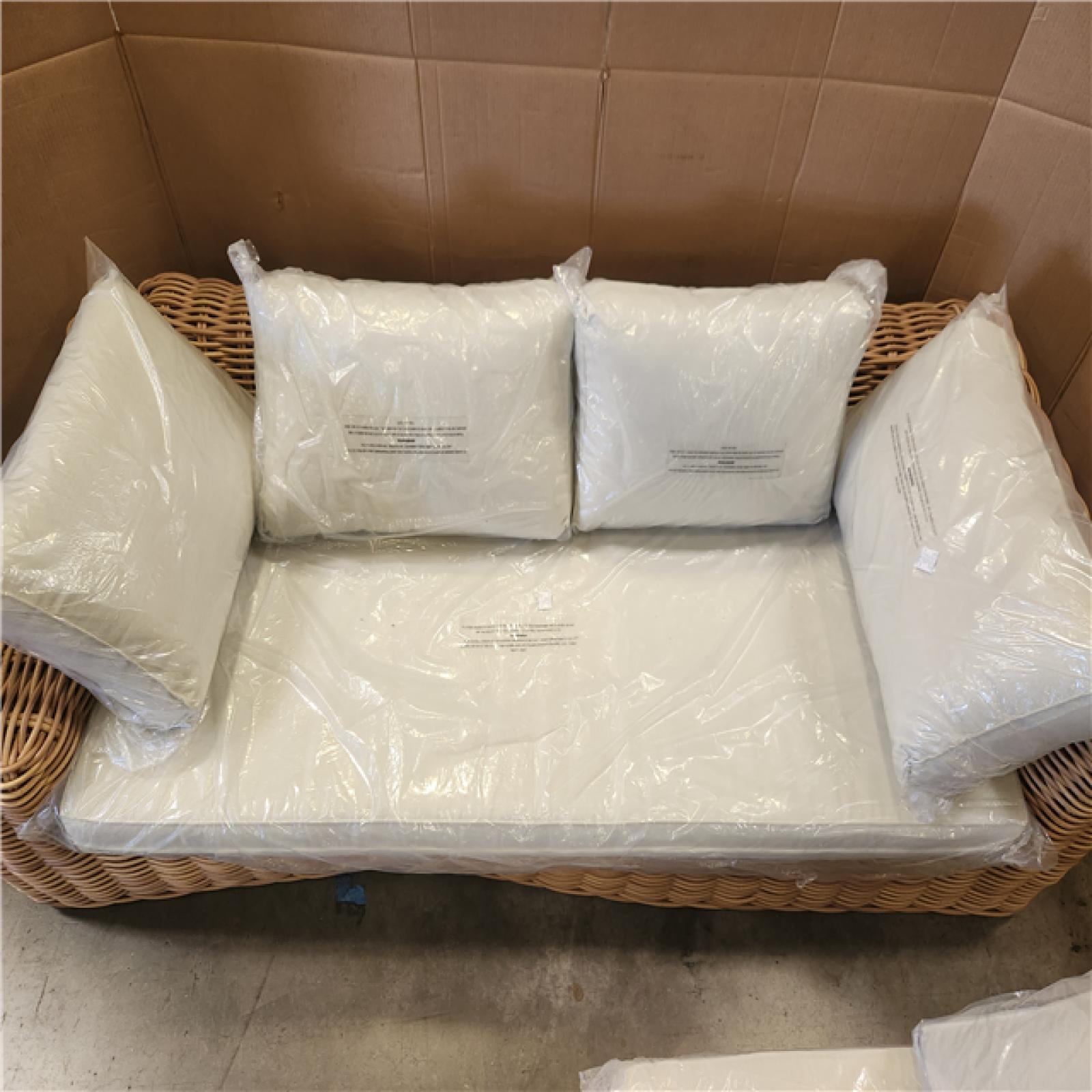 Phoenix LIKE NEW Poly and Bark Puglia 100 in. Rounded Arm 2-piece Fabric Corner Sectional Sofa in. Sand with Coffee Table