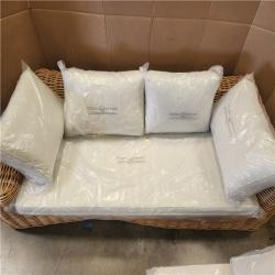 Phoenix LIKE NEW Poly and Bark Puglia 100 in. Rounded Arm 2-piece Fabric Corner Sectional Sofa in. Sand with Coffee Table