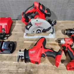 HOUSTON LOCATION - AS-IS Milwaukee M18 18-Volt Lithium-Ion Brushless Cordless Combo Kit (4-Tool) with 2-Batteries  1-Charger and Tool Bag