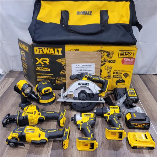 AS-IS DEWALT 20-Volt MAX Lithium-Ion Cordless 7-Tool Combo Kit with 2.0 Ah Battery, 5.0 Ah Battery and Charger