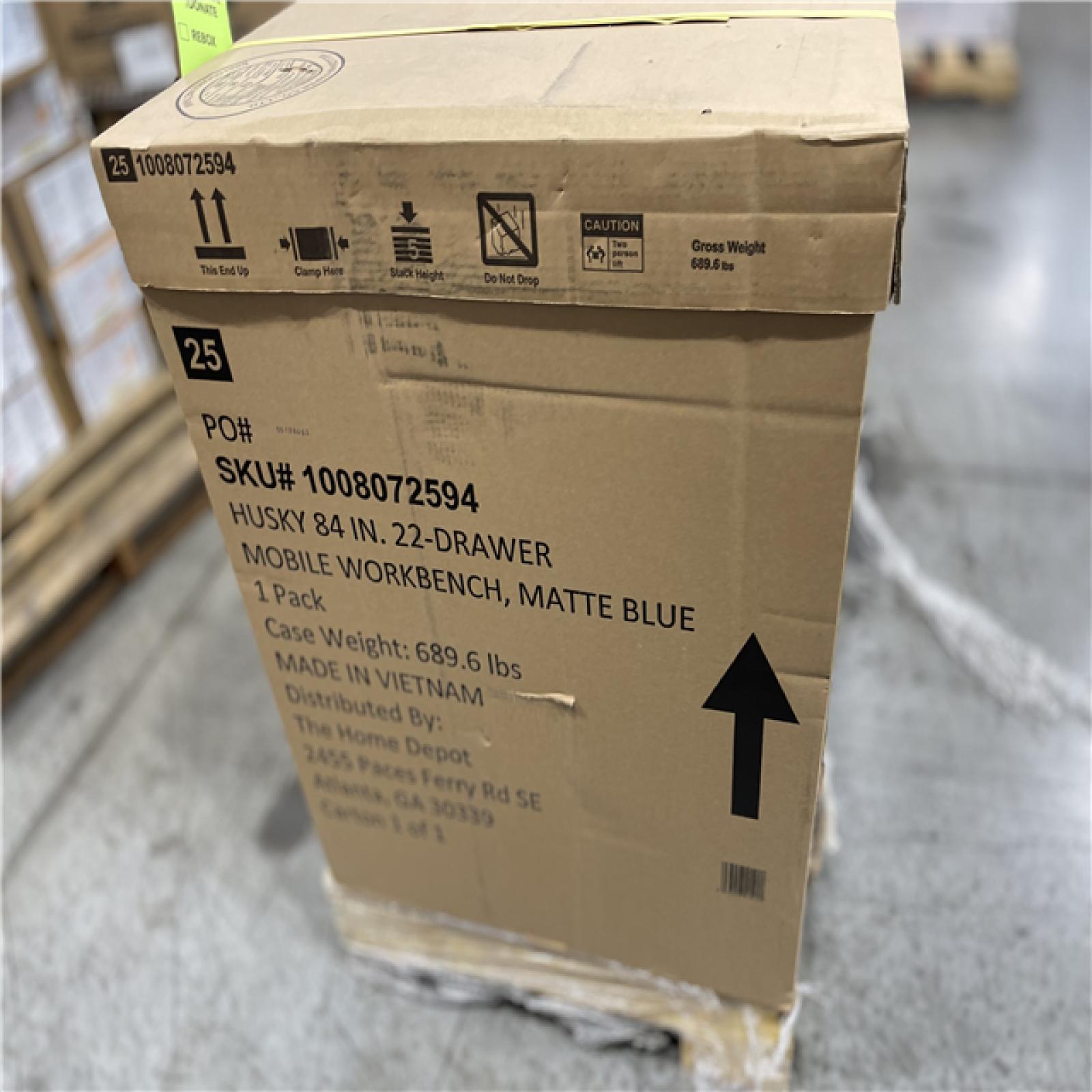 DALLAS LOCATION -Husky Tool Storage Heavy Duty 84 in. W x 24 in. D Matte Blue Mobile Workbench Cabinet