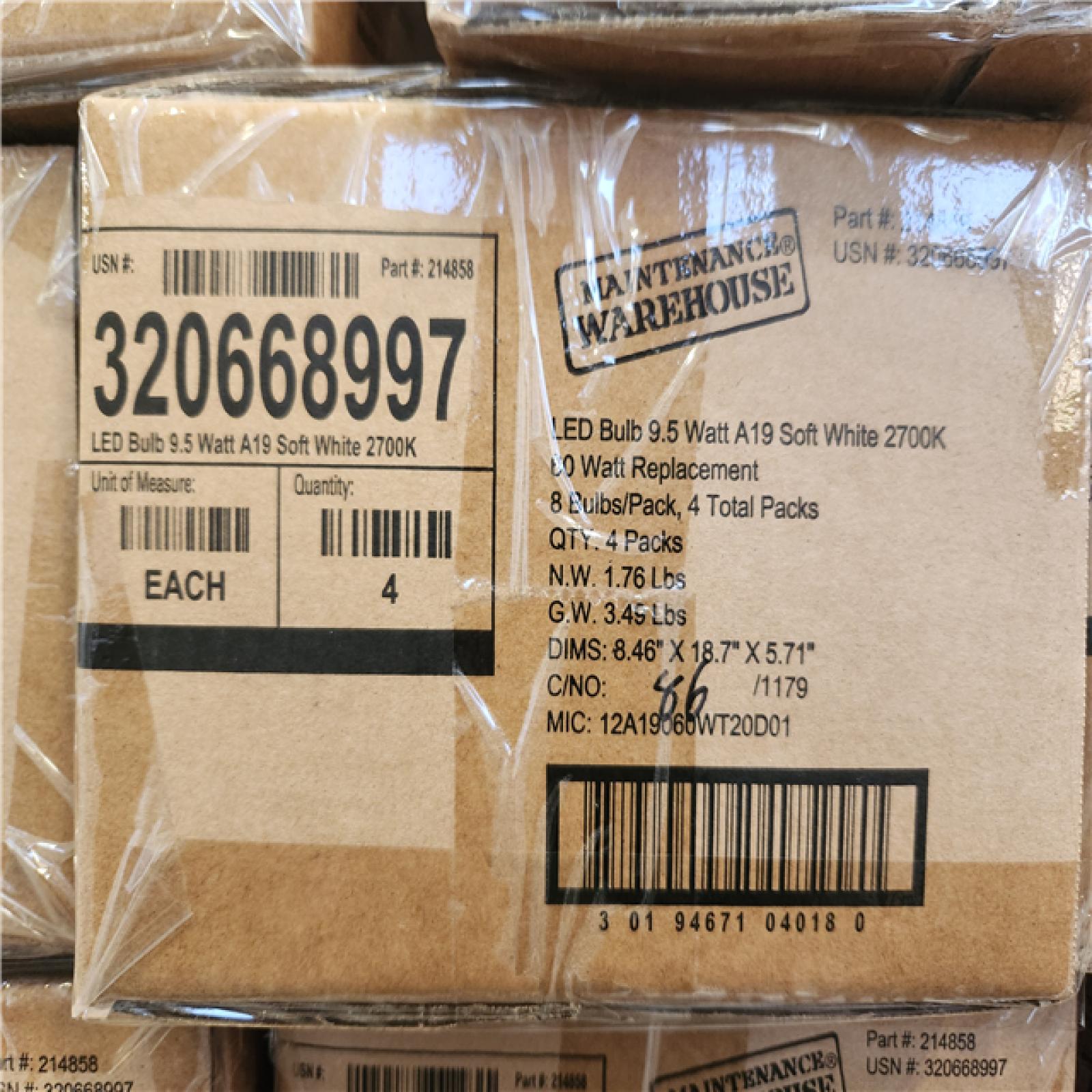 Phoenix NEW LED Bulb 9.5 Watt A19 Soft White 2700K 60 Watt Replacement 8 Bulbs/Pack  4 Total Packs Per Box Pallet (98-Boxes)