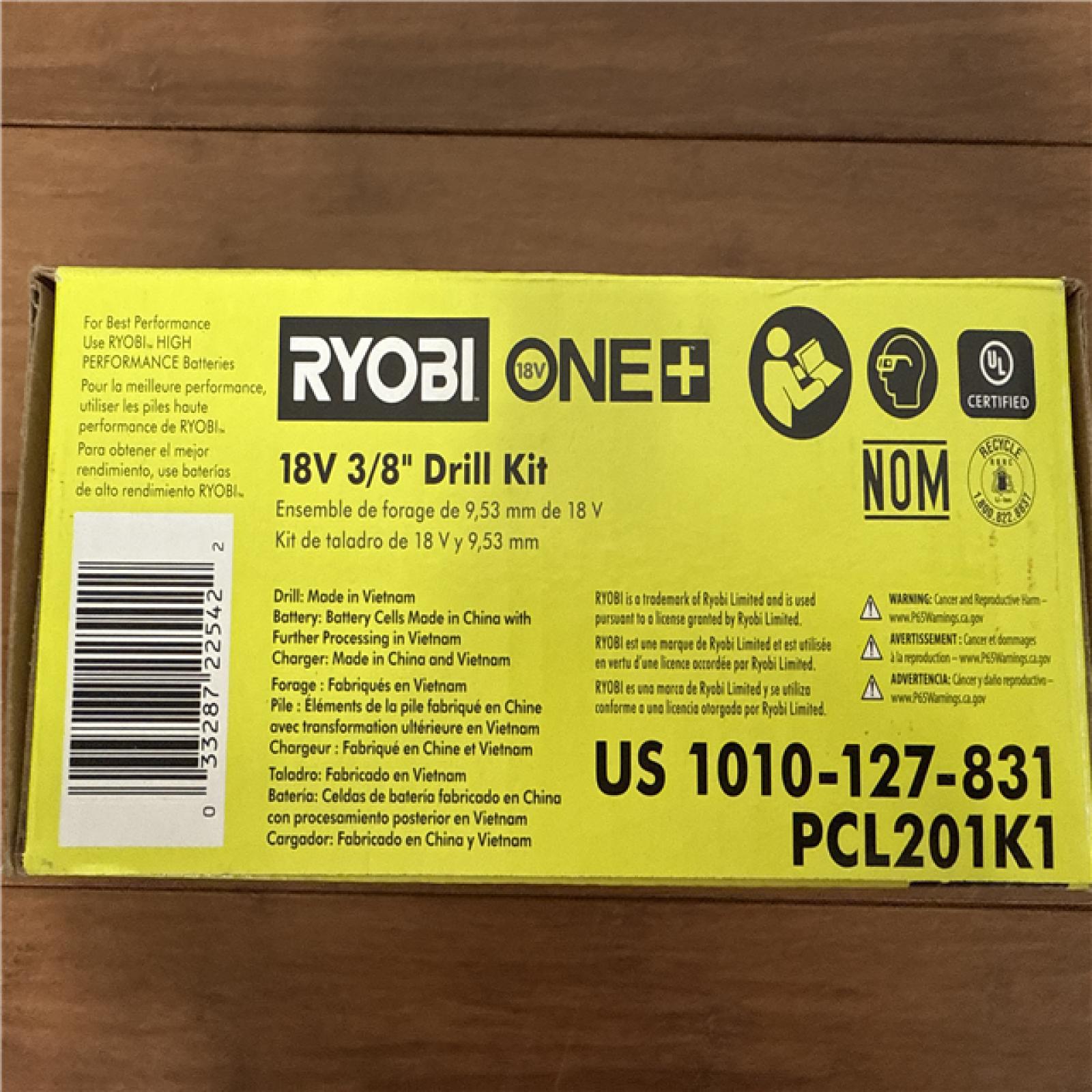 California NEW/Sealed Box Ryobi One+ 18V 3/8 Drill Kit, Includes (1) Battery & Charger