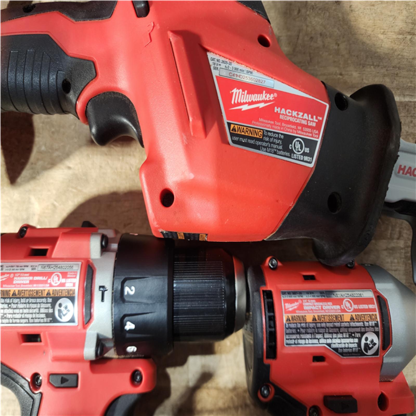 Houston Location AS-IS Milwaukee Drill and Impact and Hackzall and Circular Saw and Batteries QTY/2 with Charger