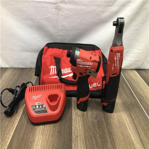 AS-IS Milwaukee FUEL 12V Lithium-Ion Cordless 3/8 in. Ratchet and 1/4 in. Impact Driver Kit