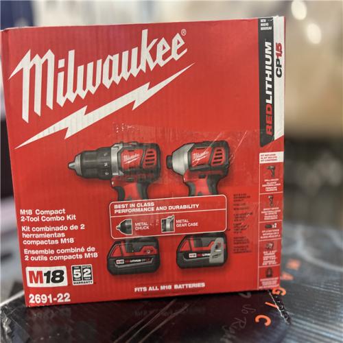 NEW! - Milwaukee M18 18V Lithium-Ion Cordless Drill Driver/Impact Driver Combo Kit (2-Tool) W/ Two 1.5Ah Batteries, Charger Tool Bag