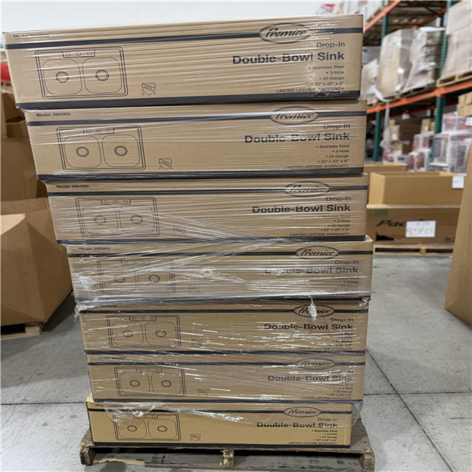 DALLAS LOCATION -Seasons 33 In. Drop-In Double Bowl Stainless Steel Kitchen Sink PALLET- (14 UNITS)