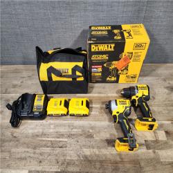HOUSTON LOCATION - AS-IS Dewalt DCK225D2 20V MAX ATOMIC Brushless Compact Lithium-Ion 1/2 in. Cordless Drill Driver and 1/4 in. Impact Driver Combo Kit with 2 Batteries 2 Ah