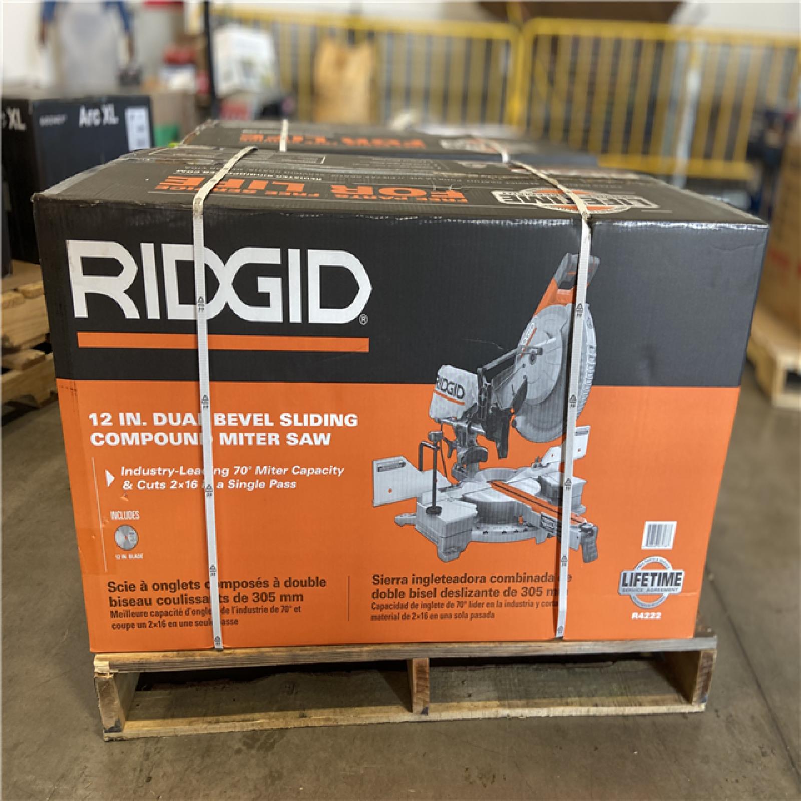 DALLAS LOCATION -RIDGID 15 Amp Corded 12 in. Dual Bevel Sliding Miter Saw with 70 Deg. Miter Capacity and LED Cut Line Indicator