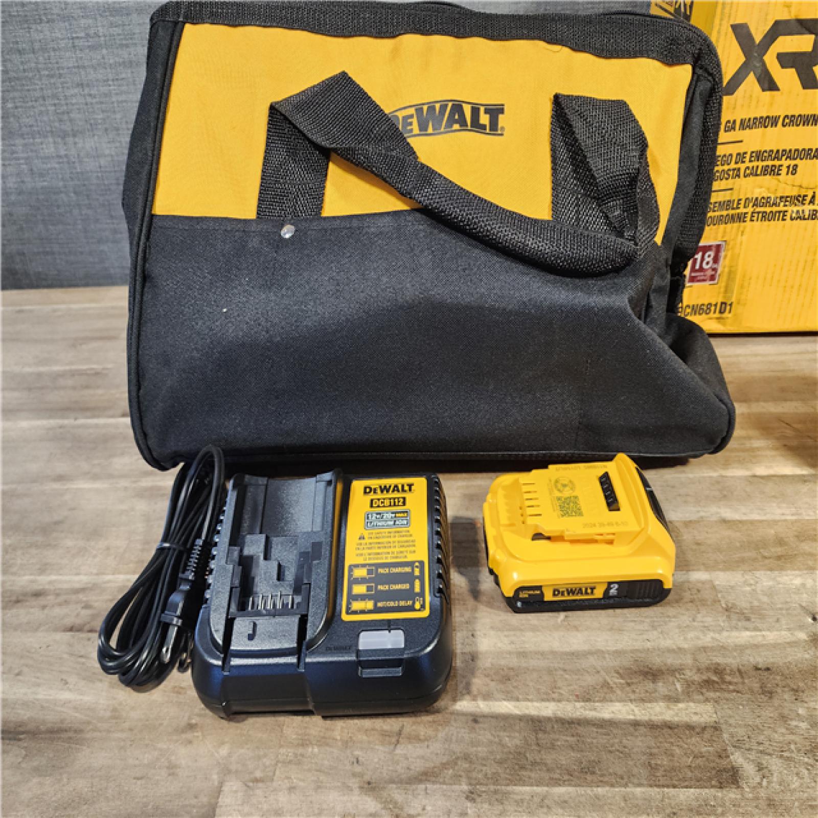 HOUSTON LOCATION - AS-IS DeWALT DCN681D1 20-Volt MAX 18ga Cordless Brushless Narrow Crown Stapler Kit w/ BATTERY & CHARGER
