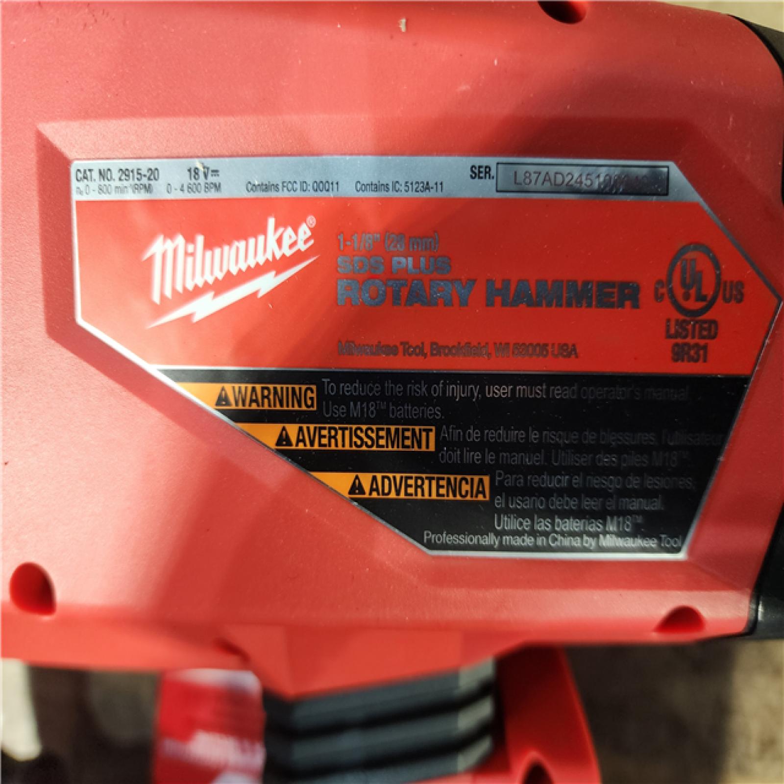 HOUSTON LOCATION - AS-IS Milwaukee 2915-20 M18 FUEL 18-Volt Lithium-Ion Brushless Cordless SDS-Plus 1-1/8 in. Rotary Hammer Drill (Tool-Only)