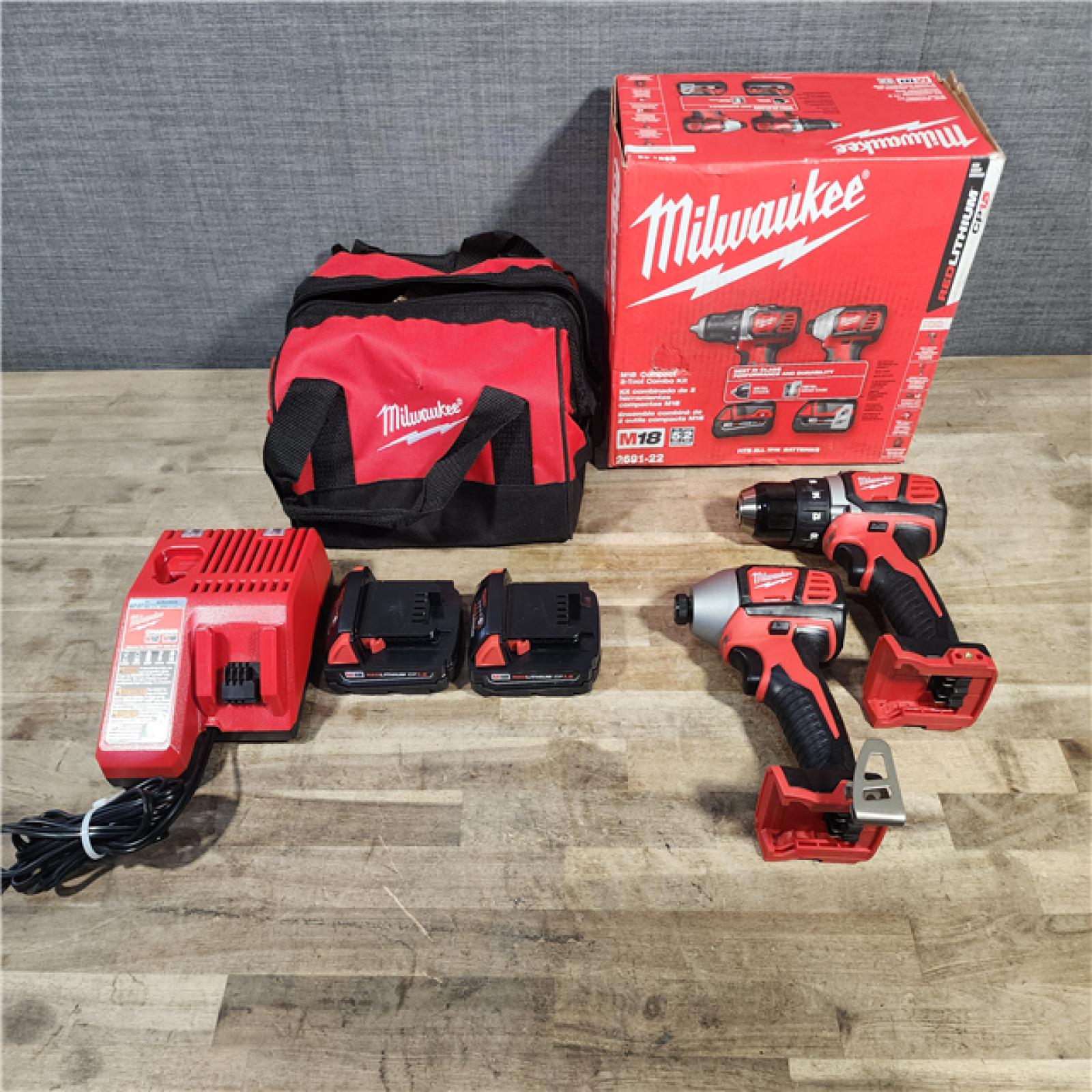 HOUSTON LOCATION - AS-IS Milwaukee 18V Cordless Brushed 2-Tool Drill/Driver and Impact Driver Kit