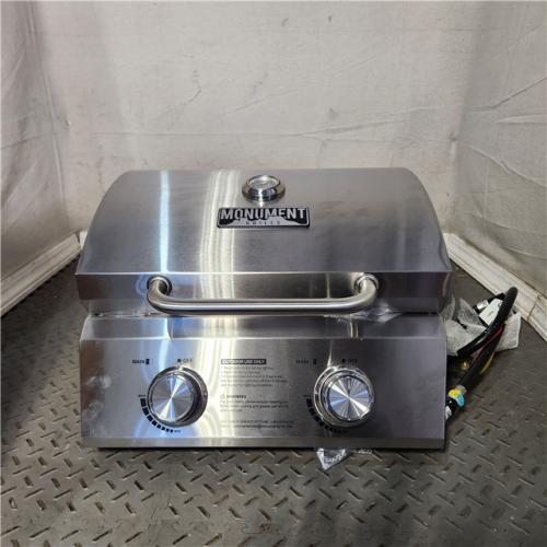 HOUSTON Location-AS-IS-Monument Grills 2-Burner Portable Tabletop Propane Gas Grill in Stainless APPEARS IN NEW! Condition