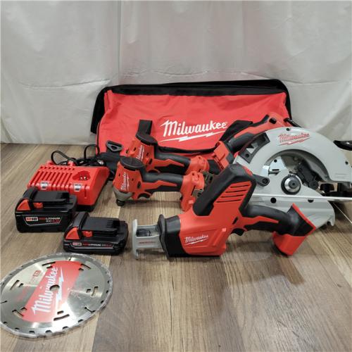 AS-IS Milwaukee M18 18-Volt Lithium-Ion Brushless Cordless Combo Kit (4-Tool) with 2-Batteries, 1-Charger and Tool Bag