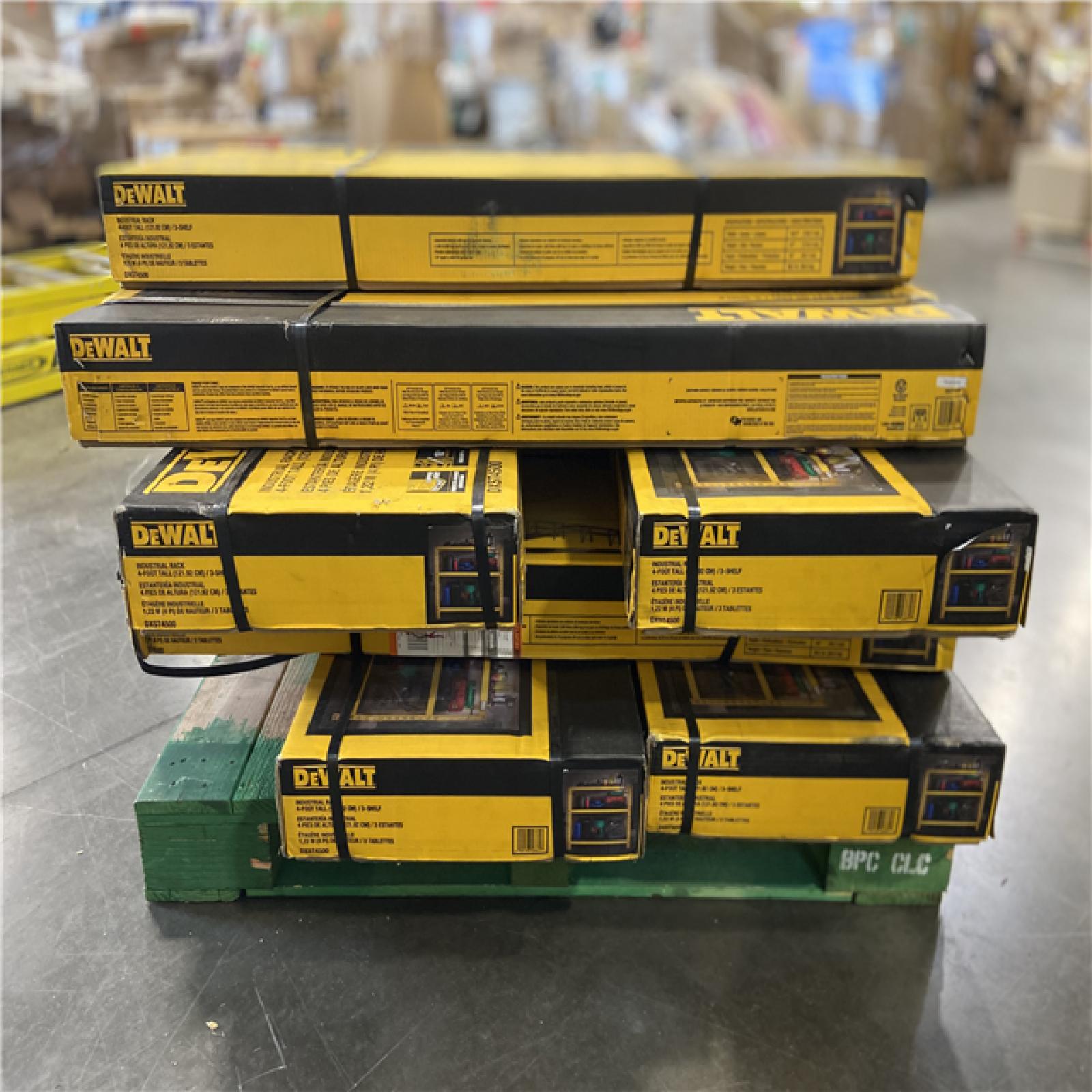 DALLAS LOCATION -  DEWALT Yellow 3-Tier Steel Garage Storage Shelving Unit (50 in. W x 48 in. H x 18 in. D) 9 CASES