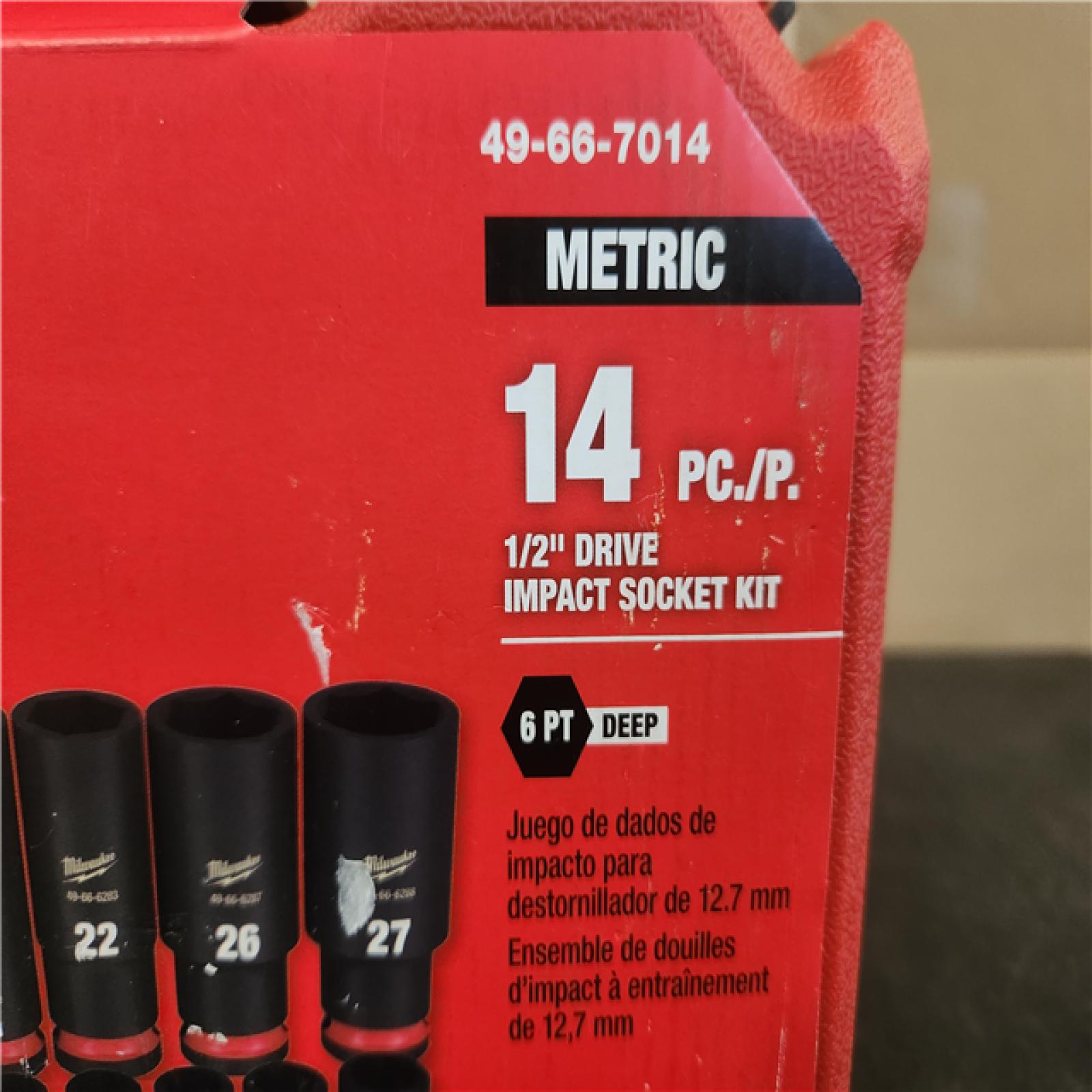 Phoenix NEW Milwaukee SHOCKWAVE 1/2 in. Drive Metric Deep Well 6 Point Impact Socket Set (14-Piece)