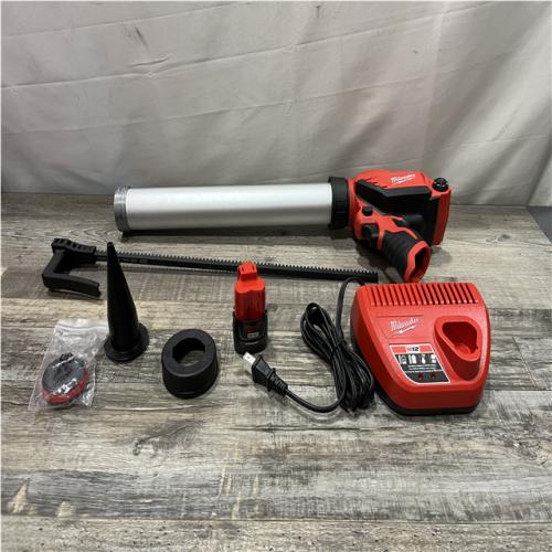 AS-IS Milwaukee 12V Lithium-ion Cordless 20 oz. Aluminum Barrel Adhesive and Caulk Gun Kit