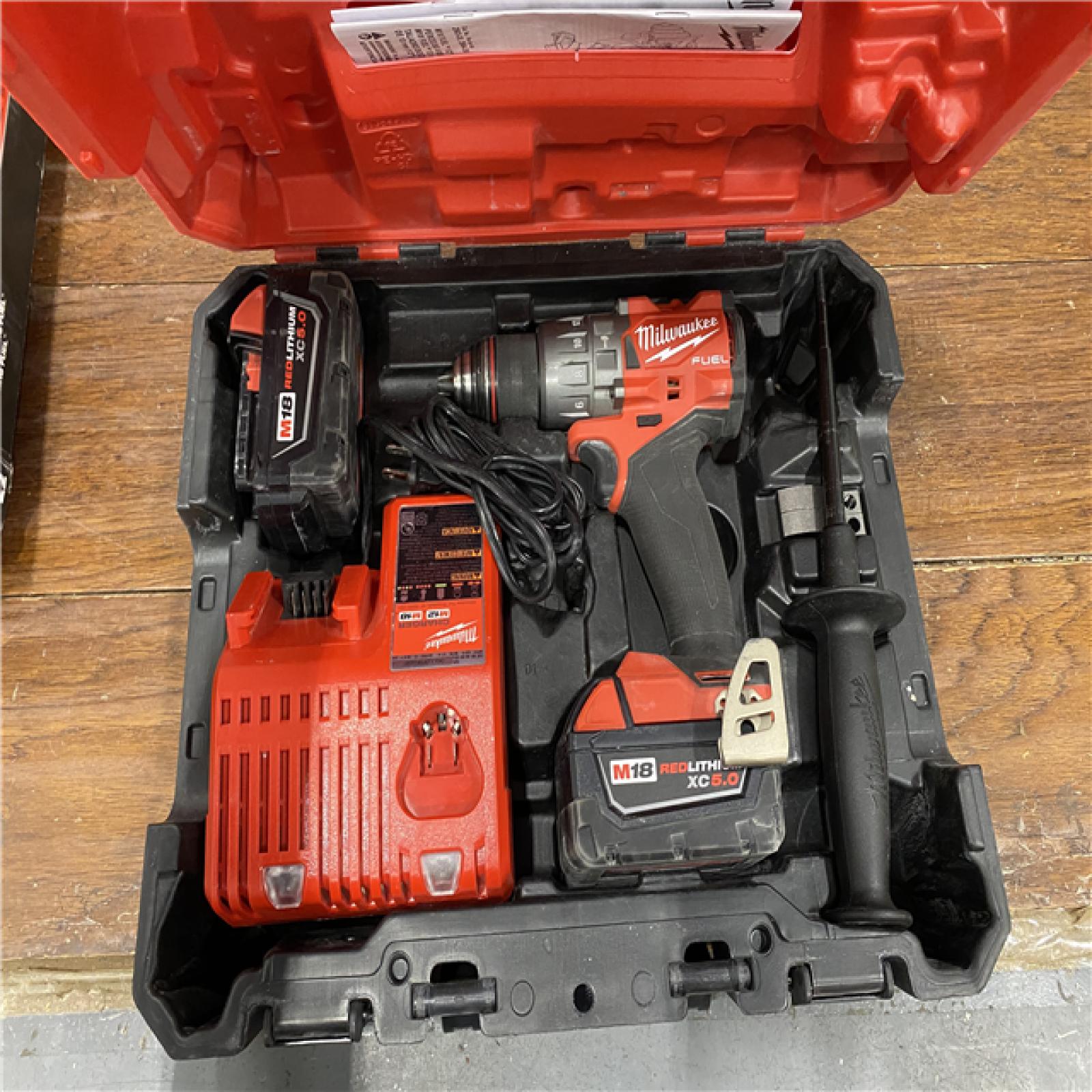 AS-IS Milwaukee 2904-22 Hammer Drill Driver Kit with Batteries  Charger & Tool Case  Red