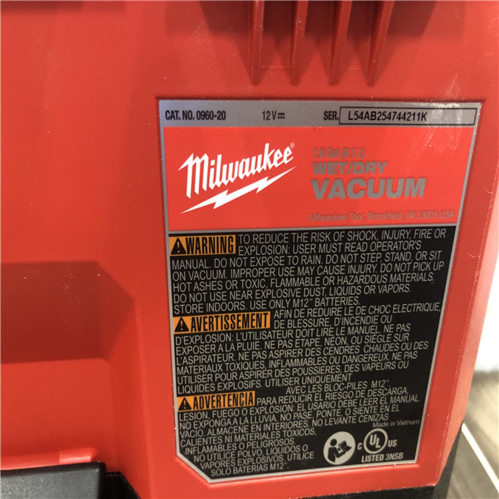 AS-IS Milwaukee  FUEL 12-Volt Lithium-Ion Cordless 1.6 Gal. Wet/Dry Vacuum (Vacuum-Only)