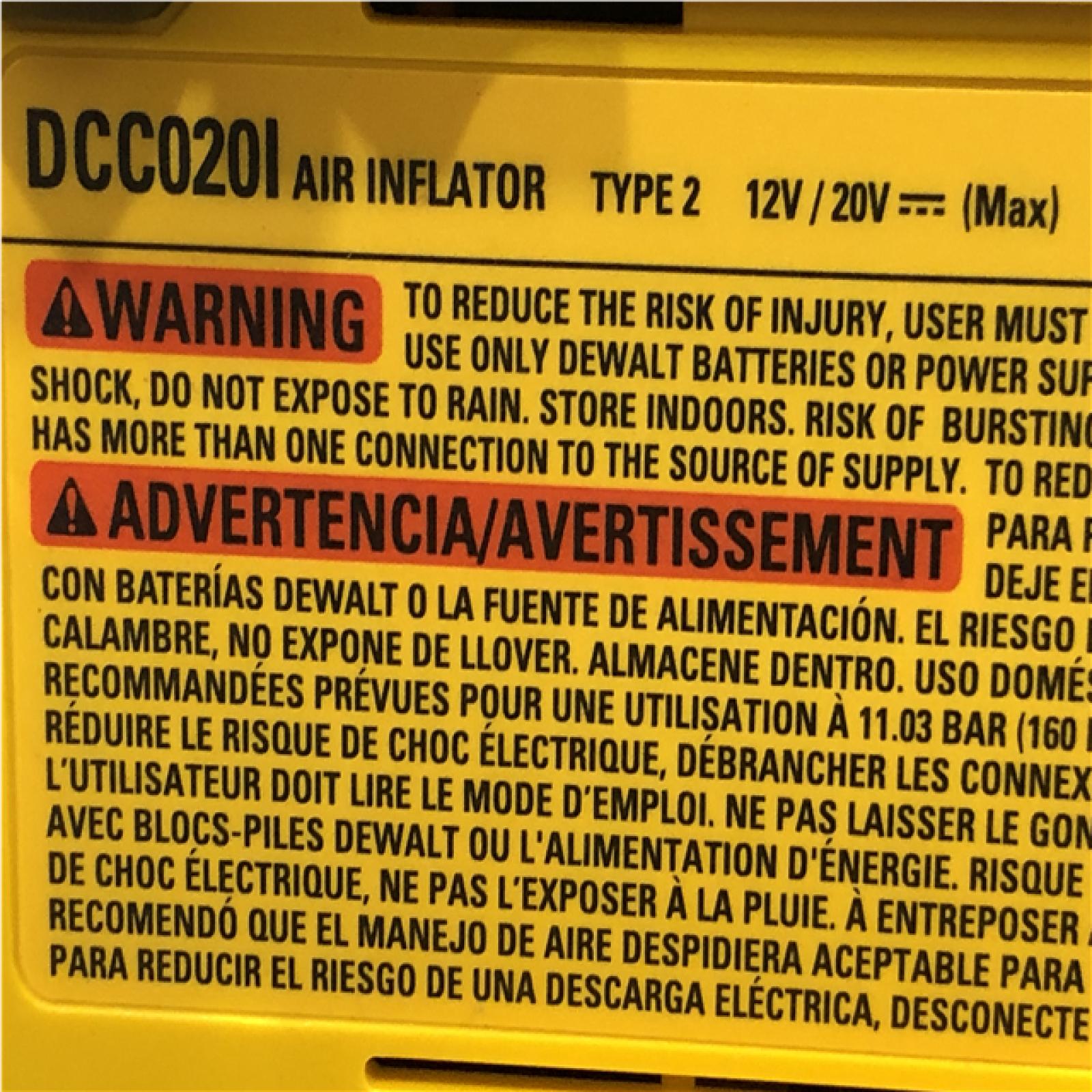 AS-IS DEWALT 20V MAX Cordless Electric Portable Inflator (Tool Only)