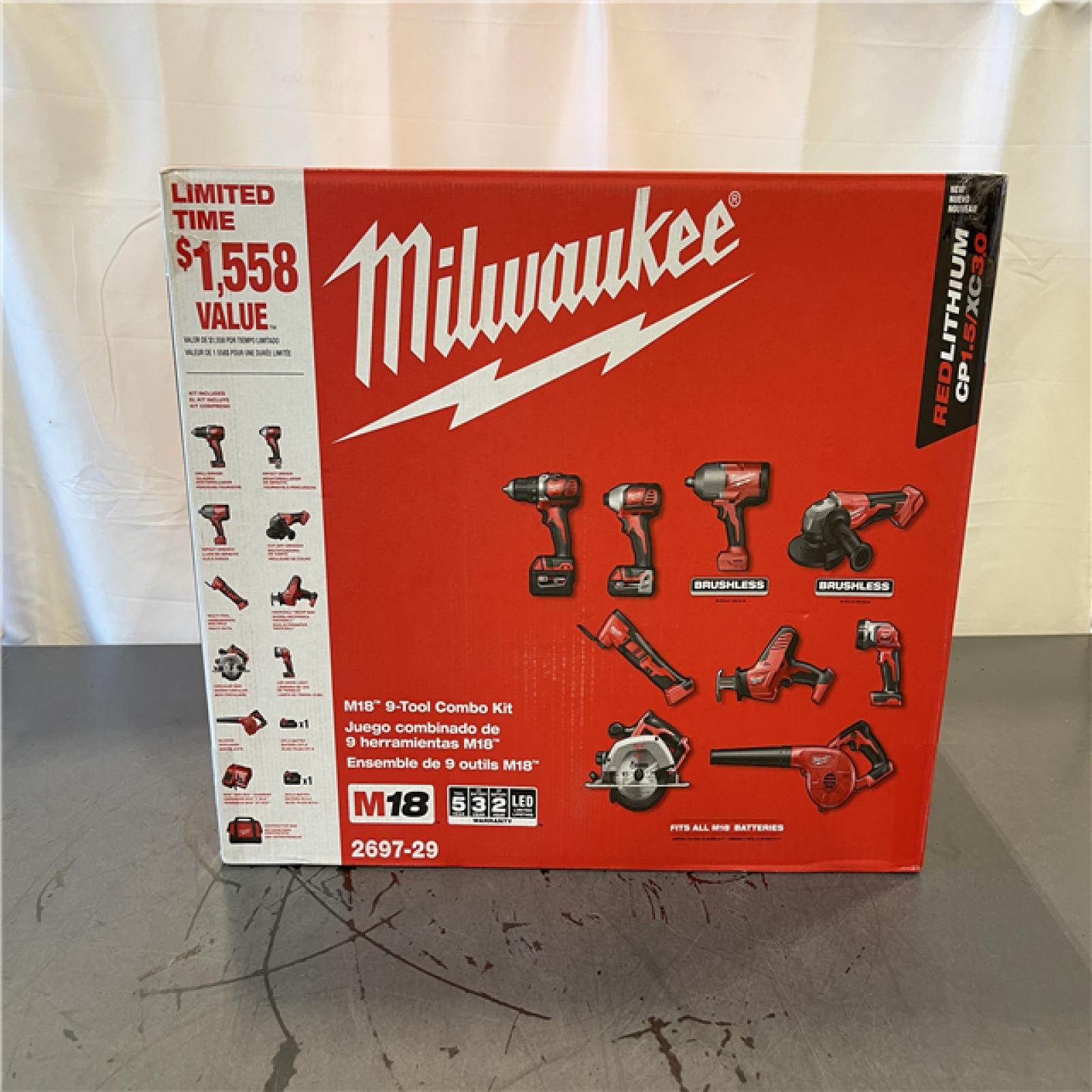 New! - Milwaukee M18 18-Volt Lithium-Ion Cordless Combo Kit 9-Tool