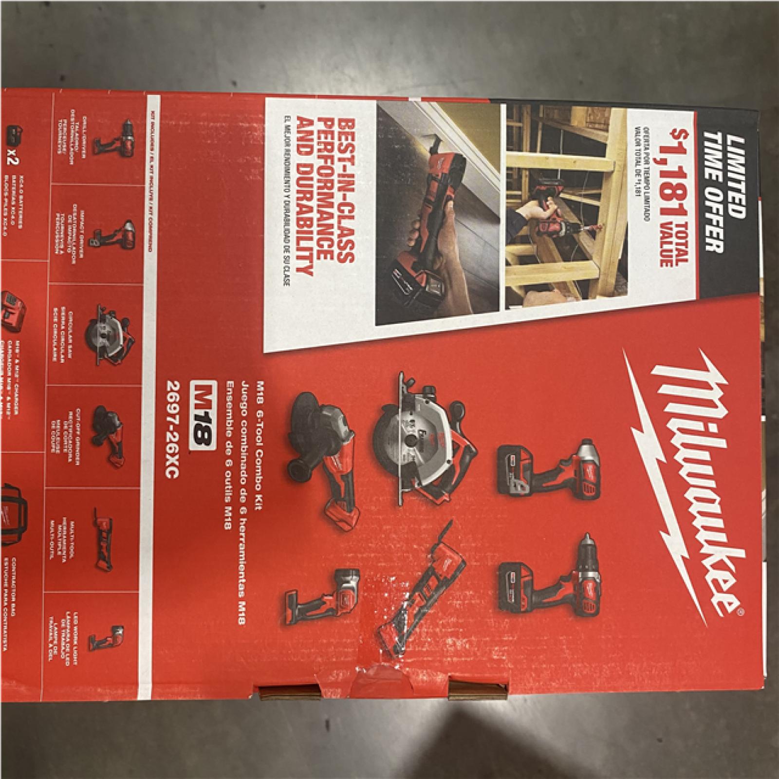 NEW- M18 18-Volt Lithium-Ion Cordless Combo Kit (6-Tool) with 2-Batteries  Charger and Tool Bag