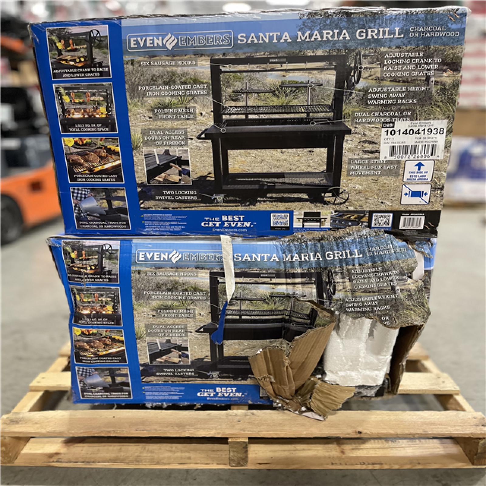 DALLAS LOCATION - Even Embers Santa Maria Charcoal and Wood Grill in Black with Cover Included PALLET-(2 UNITS)