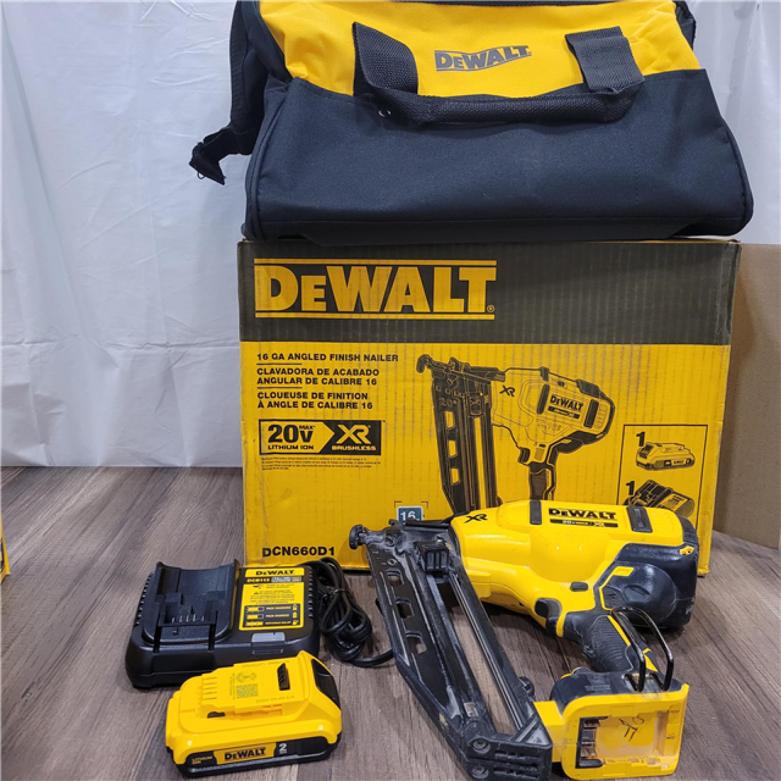 AS-IS  DCN660D1 20V 16 Gauge Cordless Angled Finish Nailer Kit W/ 2Ah Battery