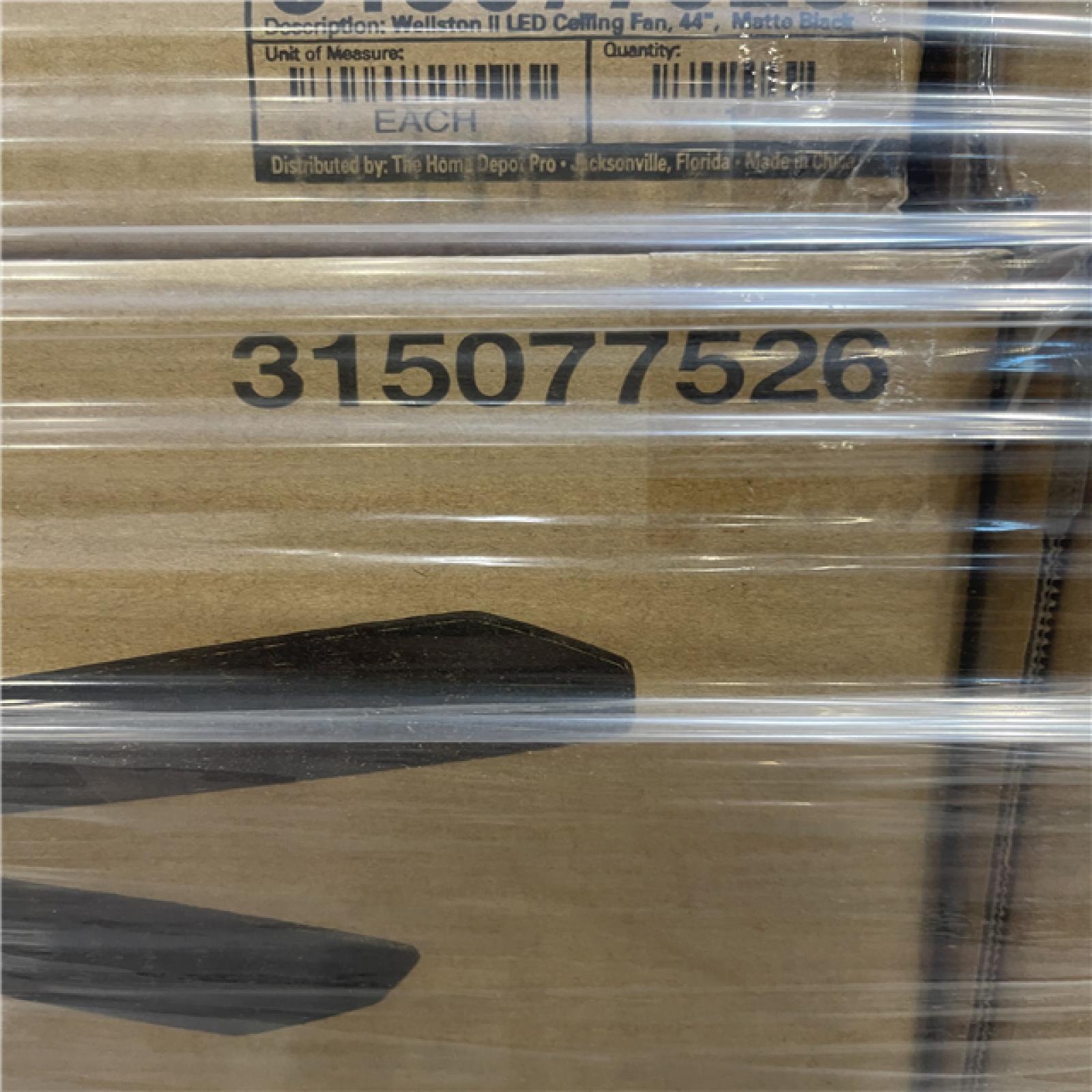 DALLAS LOCATION - Hampton Bay 37849 Wellston II 44 in. LED Matte Black Ceiling Fan with Light Kit PALLET-(70 UNITS)