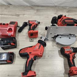 AS-IS Milwaukee M18 18-Volt Lithium-Ion Brushless Cordless Combo Kit (4-Tool) with 2-Batteries, 1-Charger and Tool Bag