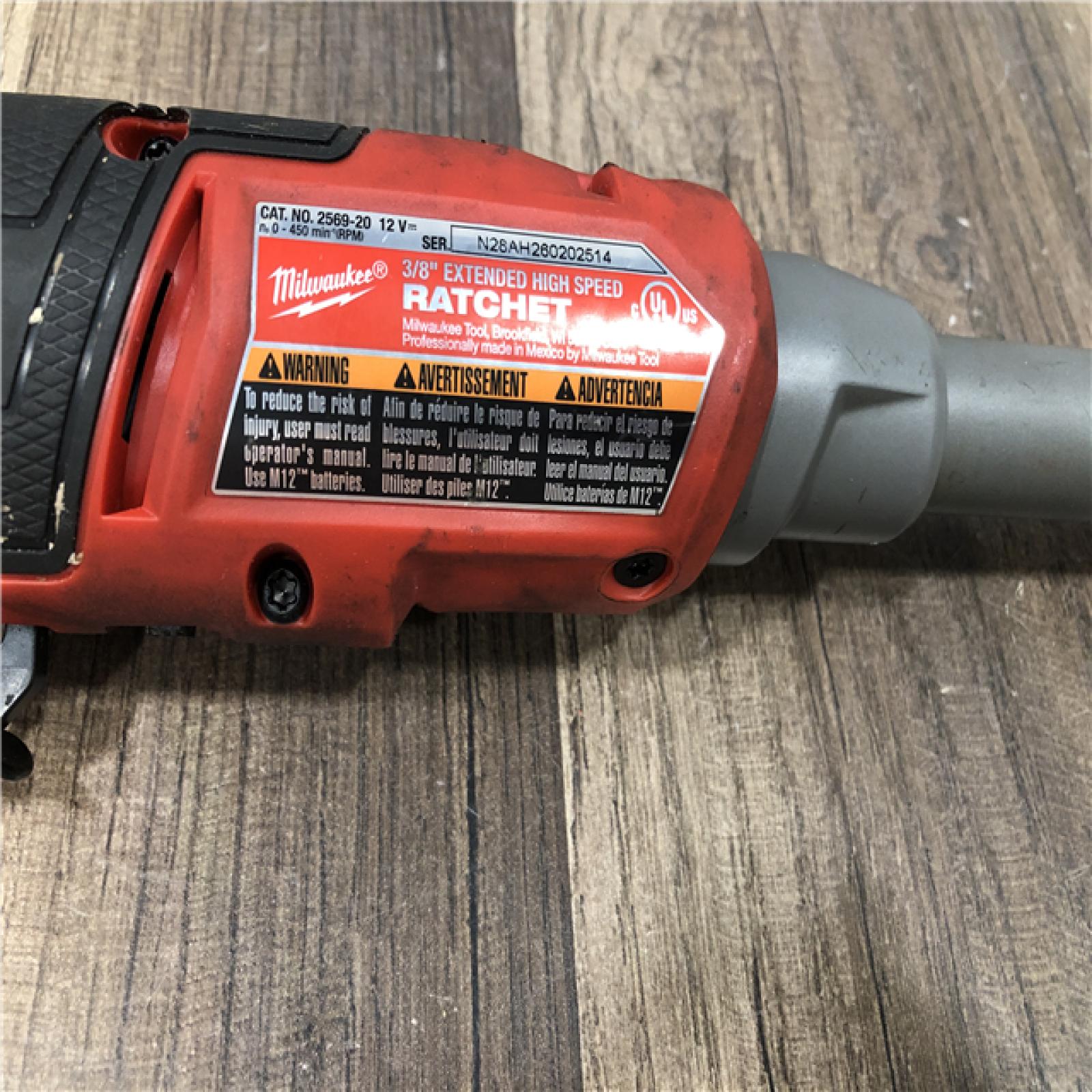 AS-IS Milwaukee  FUEL 12V Lithium-Ion Brushless Cordless 3/8 in. Extended Reach High Speed Ratchet (Tool Only)